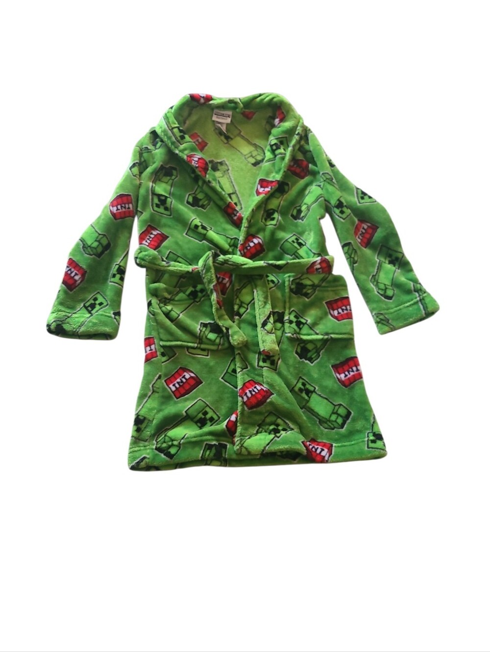 Minecraft Green Creeper TNT Kids Fleece Robe w Gaming Print Boys Sz 10